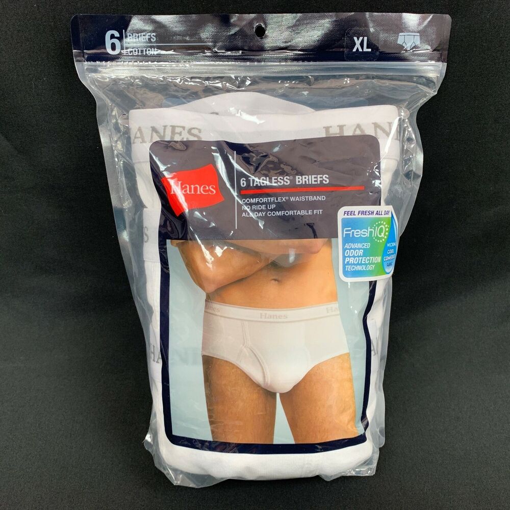 Hanes Mens Underwear Briefs White 6-Pack FreshIQ‎ Tagless Cotton XL J252W6
